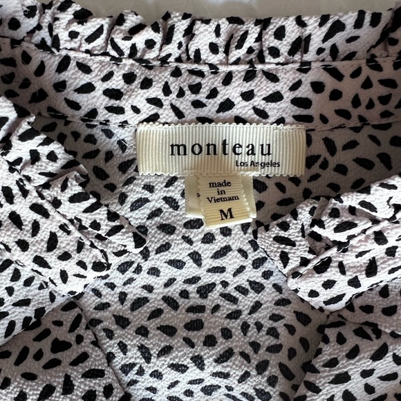 Monteau Black & White Speckled V Neck Blouse Size Medium - Picture 4 of 4